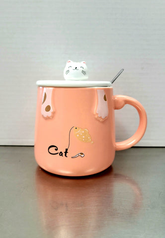 Cat Mug with Lid and Spoon